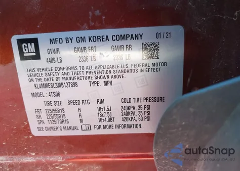 2021 Buick Encore Gx Awd Select из США, поврежденный, VIN KL4MMESL3MB137898